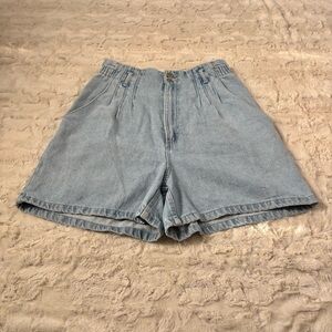 Zara Women's Size 10 Blue Denim Pleated High Waisted Shorts